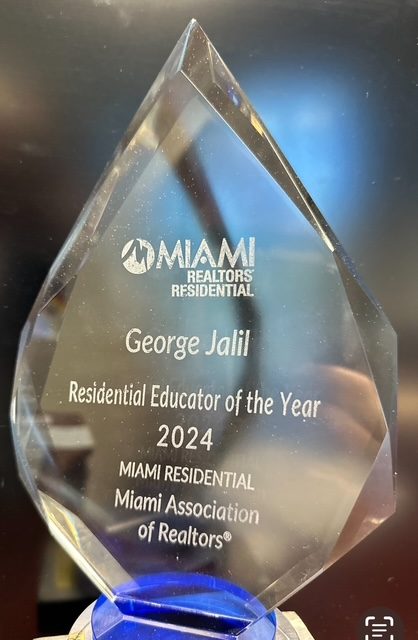 Residential Educator of the Year 2024 trophy, Miami Association of Realtors